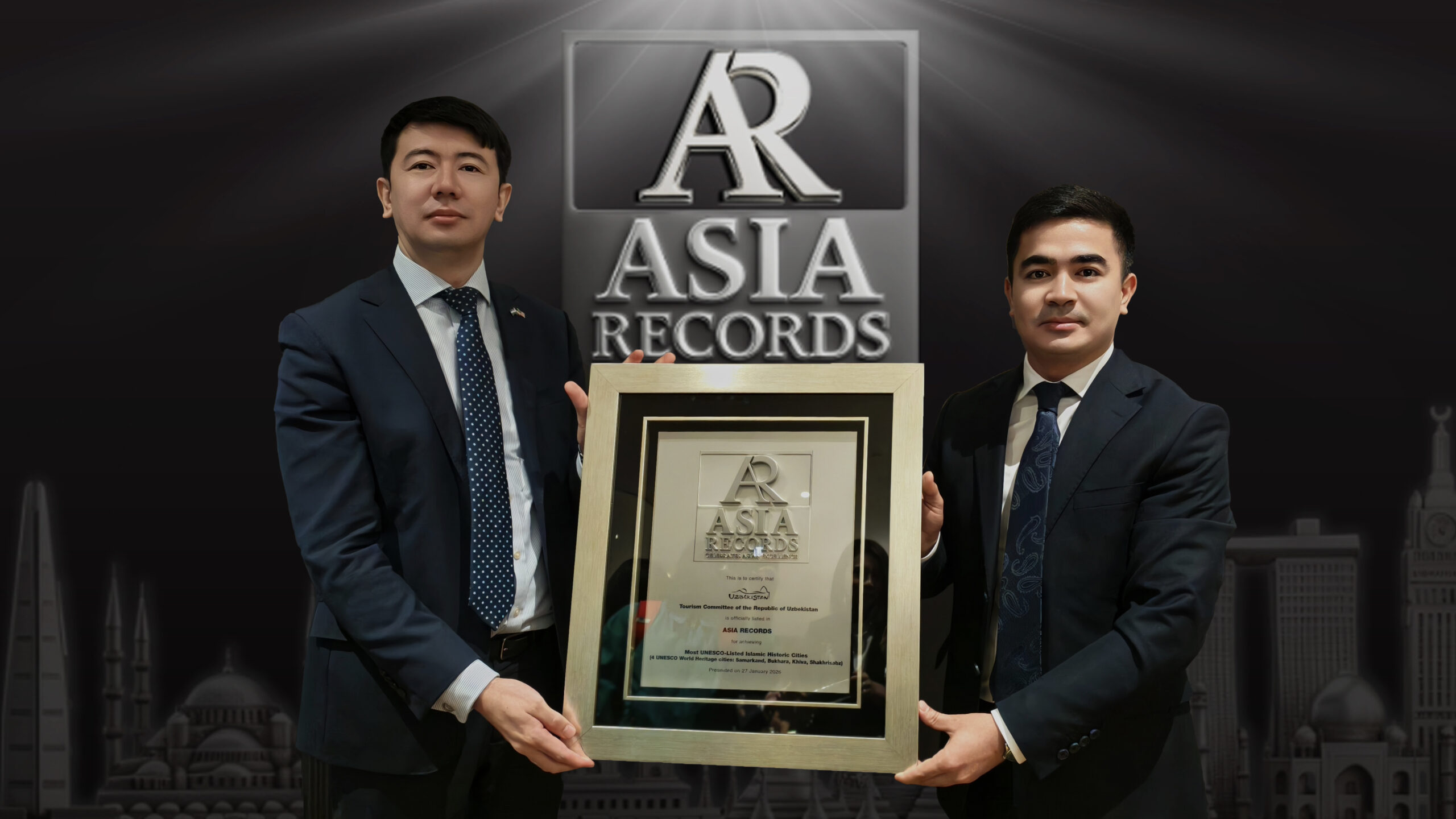 乌兹别克斯坦共和国旅游委员会荣获 ASIA Records 认证 拥有亚洲最多联合国教科文组织列名的伊斯兰历史名城